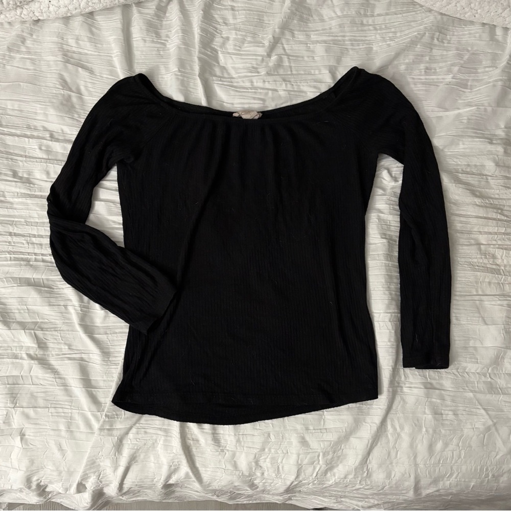 Black Off Shoulder Long Sleeve Top